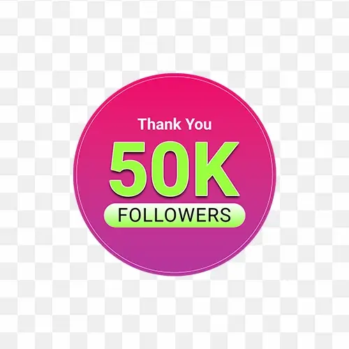 50K followers thank you banner circle design transparent png with gradient effect